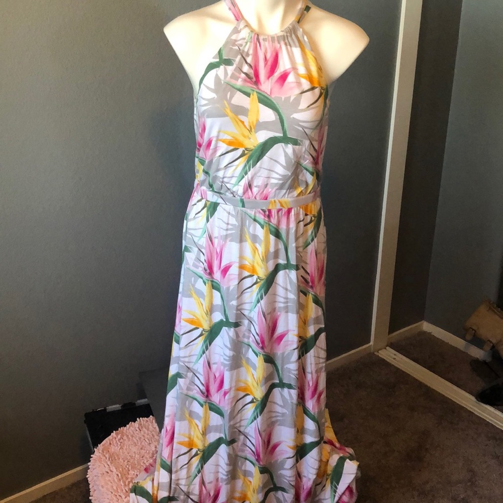Tommy Bahama Tropical Halter Maxi Dress in White, Pink, Yellow, Green